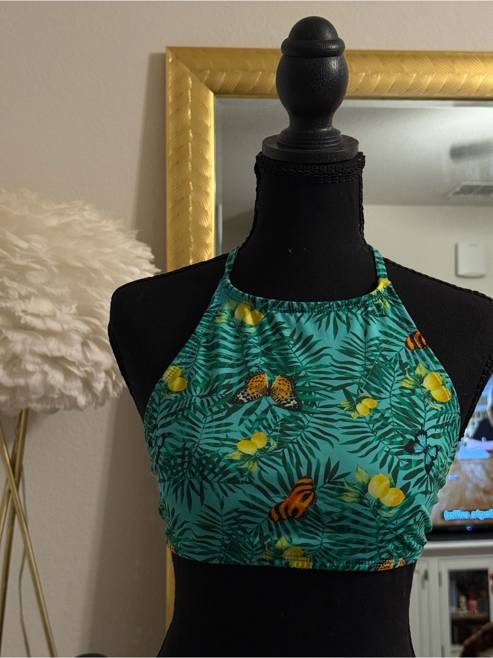 Lush Life- Tropical Butterfly Halter Crop/ Bikini Top